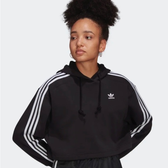 adidas Tops - ADIDAS NWT Black Crop Hoodie Medium